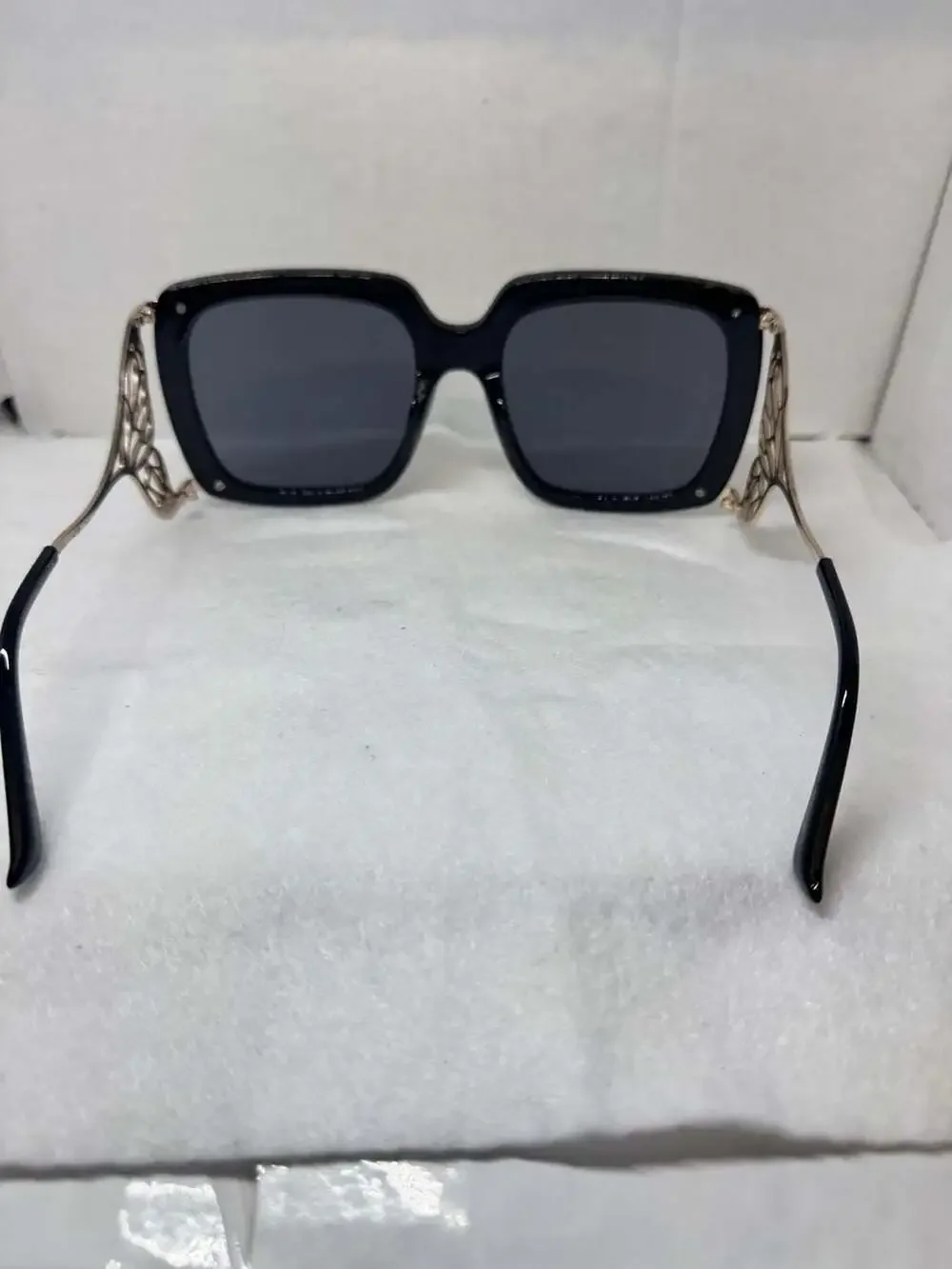 Betsey Johnson Oversized Square Sunglasses with Gold Tone Butterfly Wing Temples